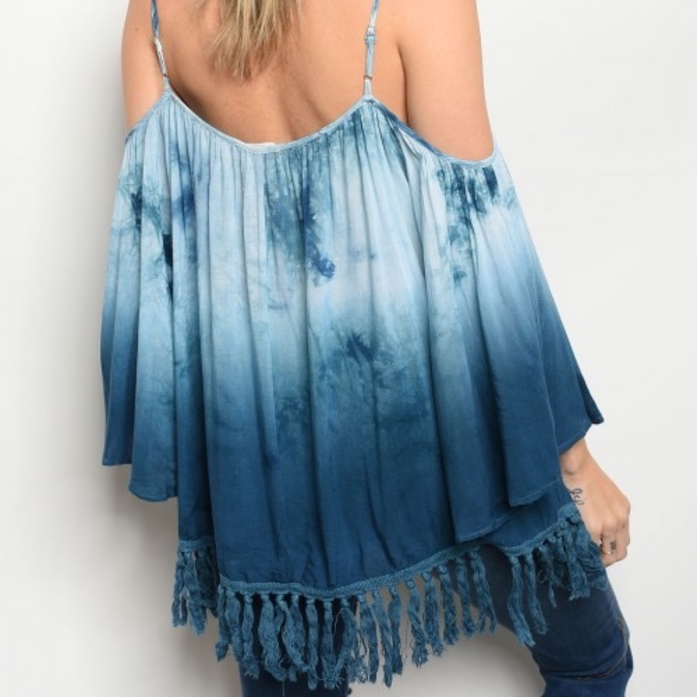 LAST 1! Bell Sleeve tassel fringe tie die blouse - Picture 3 of 8